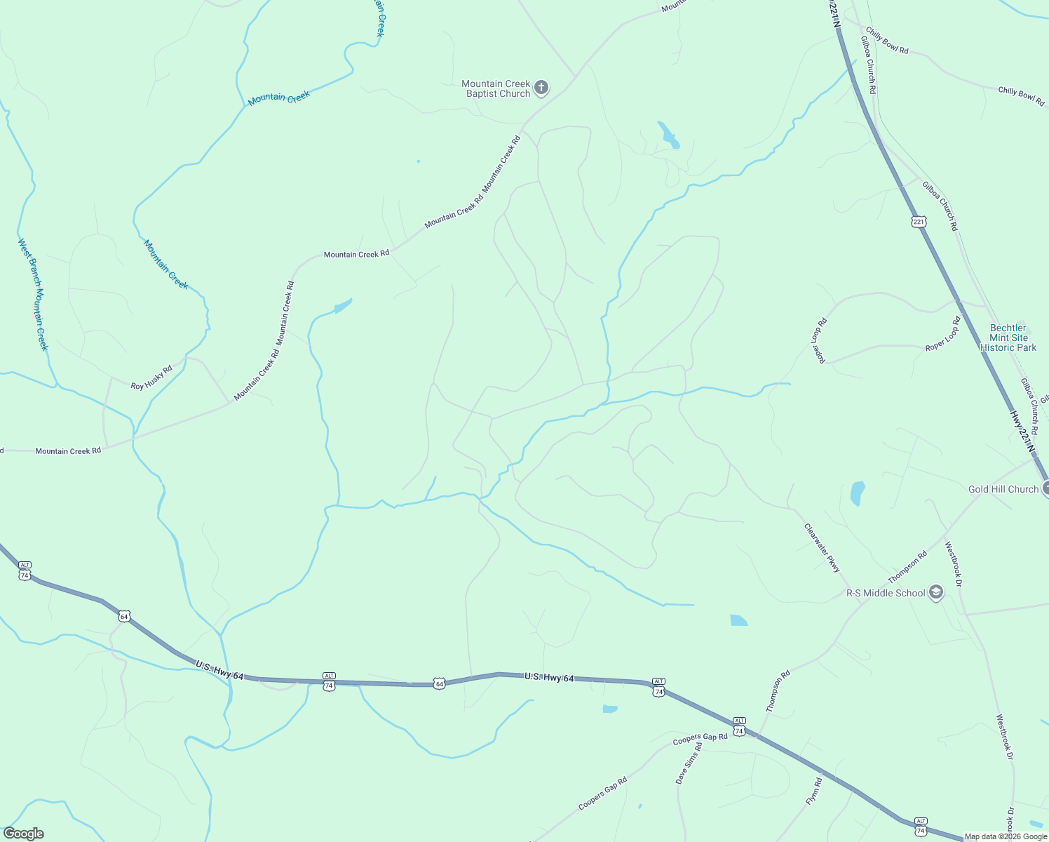 map of restaurants, bars, coffee shops, grocery stores, and more near 152 Cane Creek Road in Rutherfordton