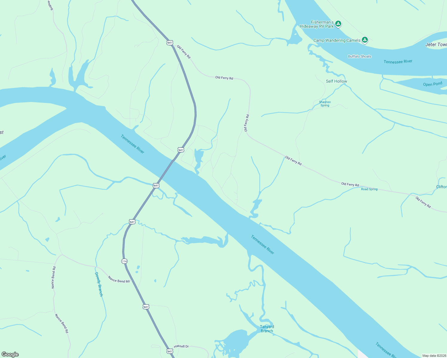map of restaurants, bars, coffee shops, grocery stores, and more near 1128 Old Ferry Road in Bath Springs