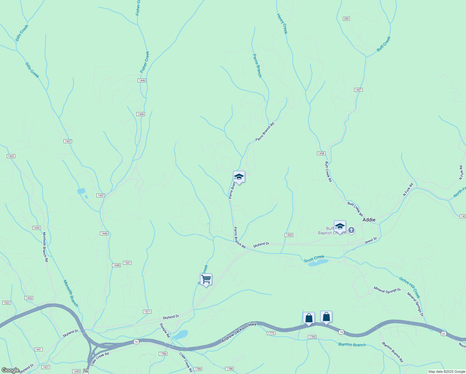 map of restaurants, bars, coffee shops, grocery stores, and more near 551 State Road 1452 in Sylva