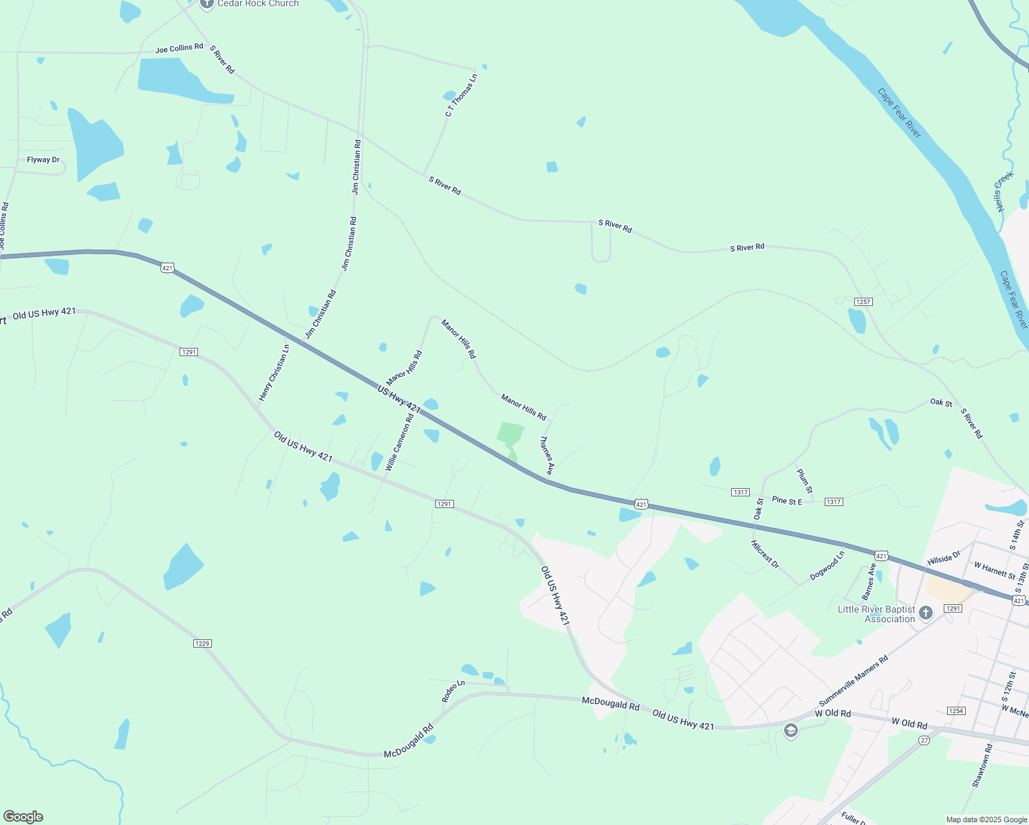 map of restaurants, bars, coffee shops, grocery stores, and more near 127 Manor Hills Road in Lillington