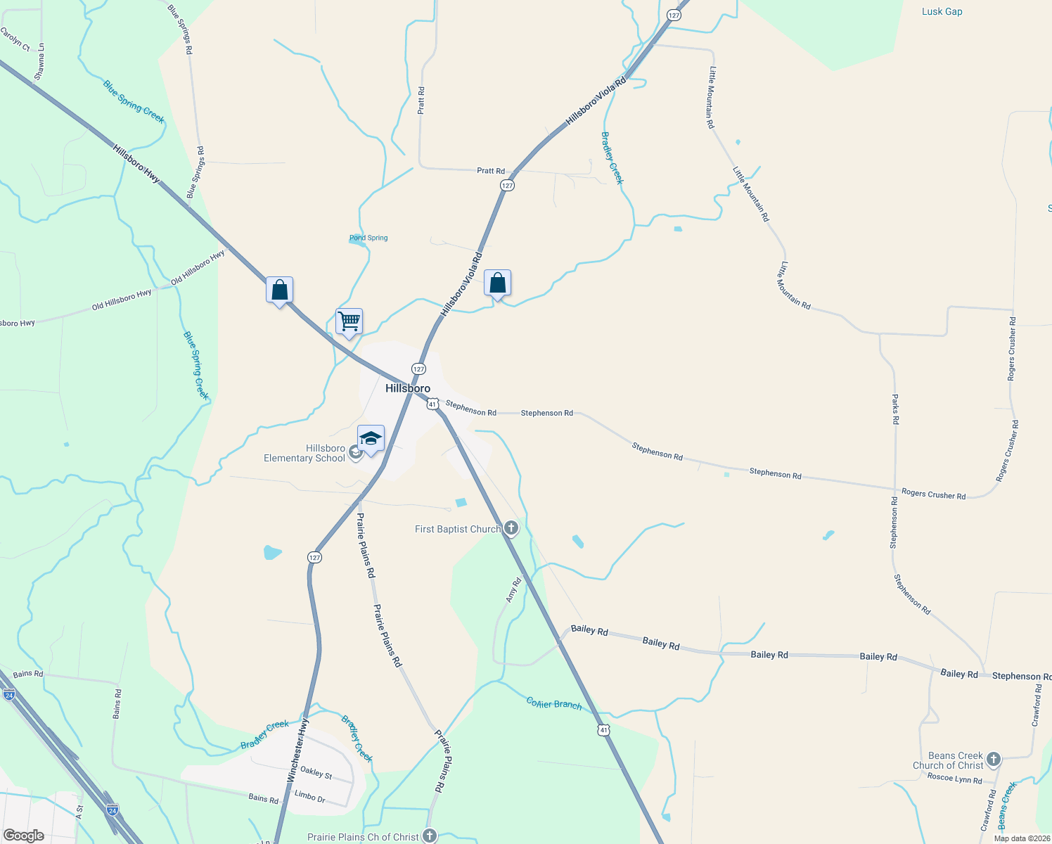 map of restaurants, bars, coffee shops, grocery stores, and more near 358 Stephenson Rd in Hillsboro