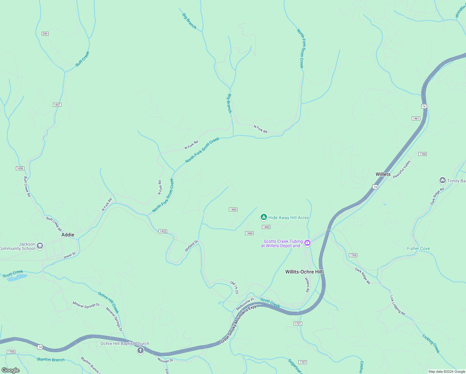 map of restaurants, bars, coffee shops, grocery stores, and more near 1500 Henry Road in Sylva