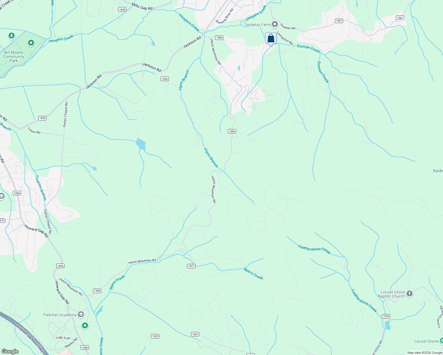 map of restaurants, bars, coffee shops, grocery stores, and more near 69 Clark Gap Drive in Fletcher