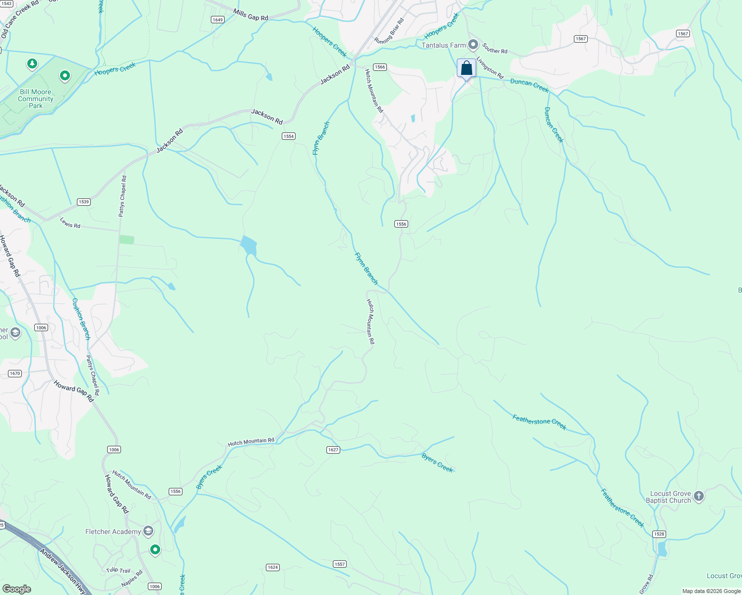 map of restaurants, bars, coffee shops, grocery stores, and more near 620 Hutch Mountain Road in Fletcher