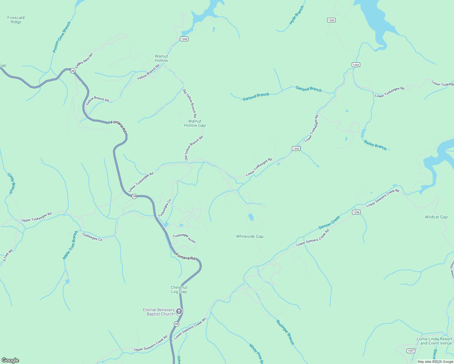 map of restaurants, bars, coffee shops, grocery stores, and more near 957 Lower Tuskeegee Road in Robbinsville