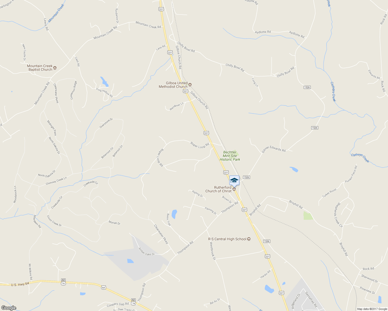 map of restaurants, bars, coffee shops, grocery stores, and more near 234 Roper Loop Road in Rutherfordton