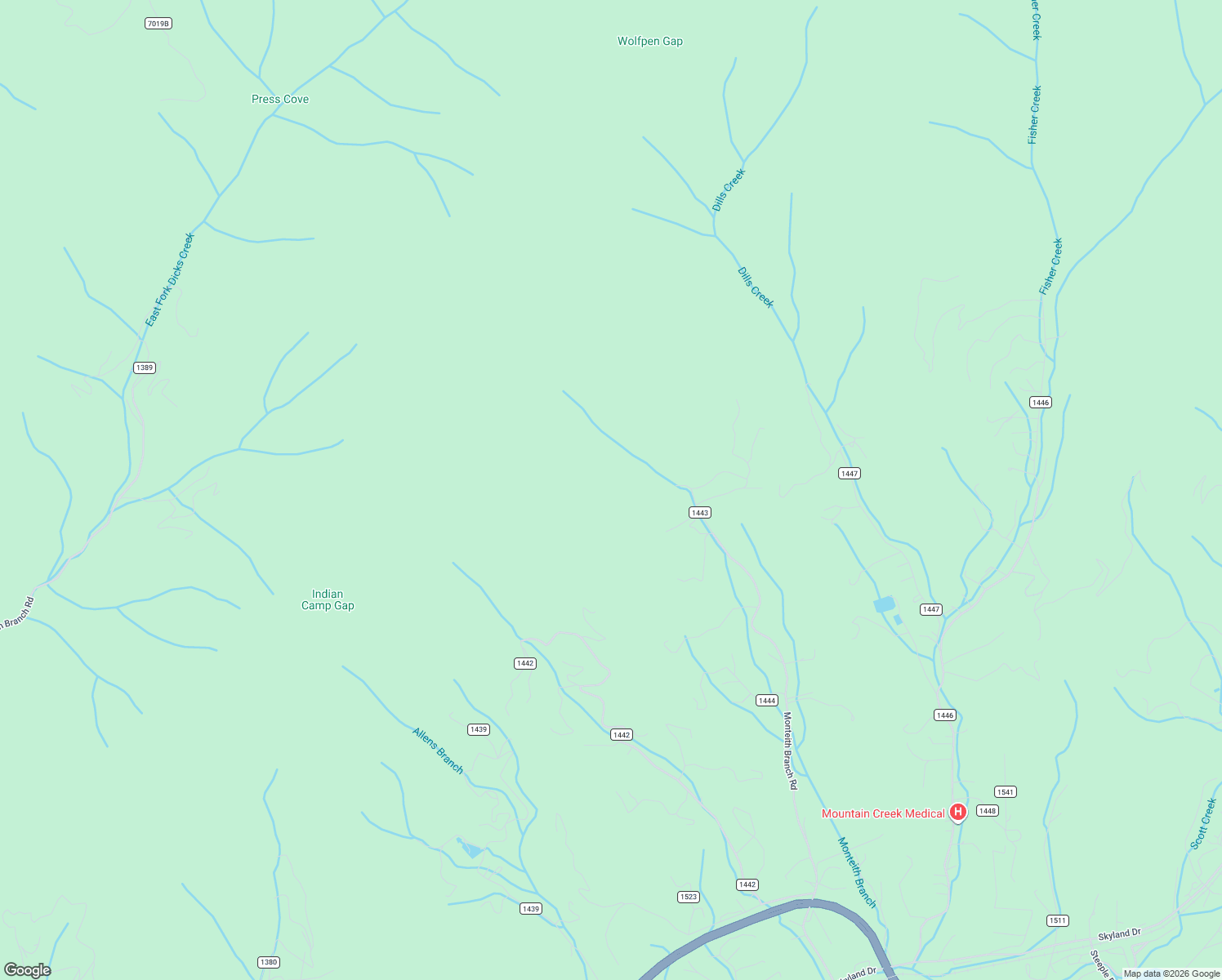 map of restaurants, bars, coffee shops, grocery stores, and more near 32 Razorback Trail in Sylva