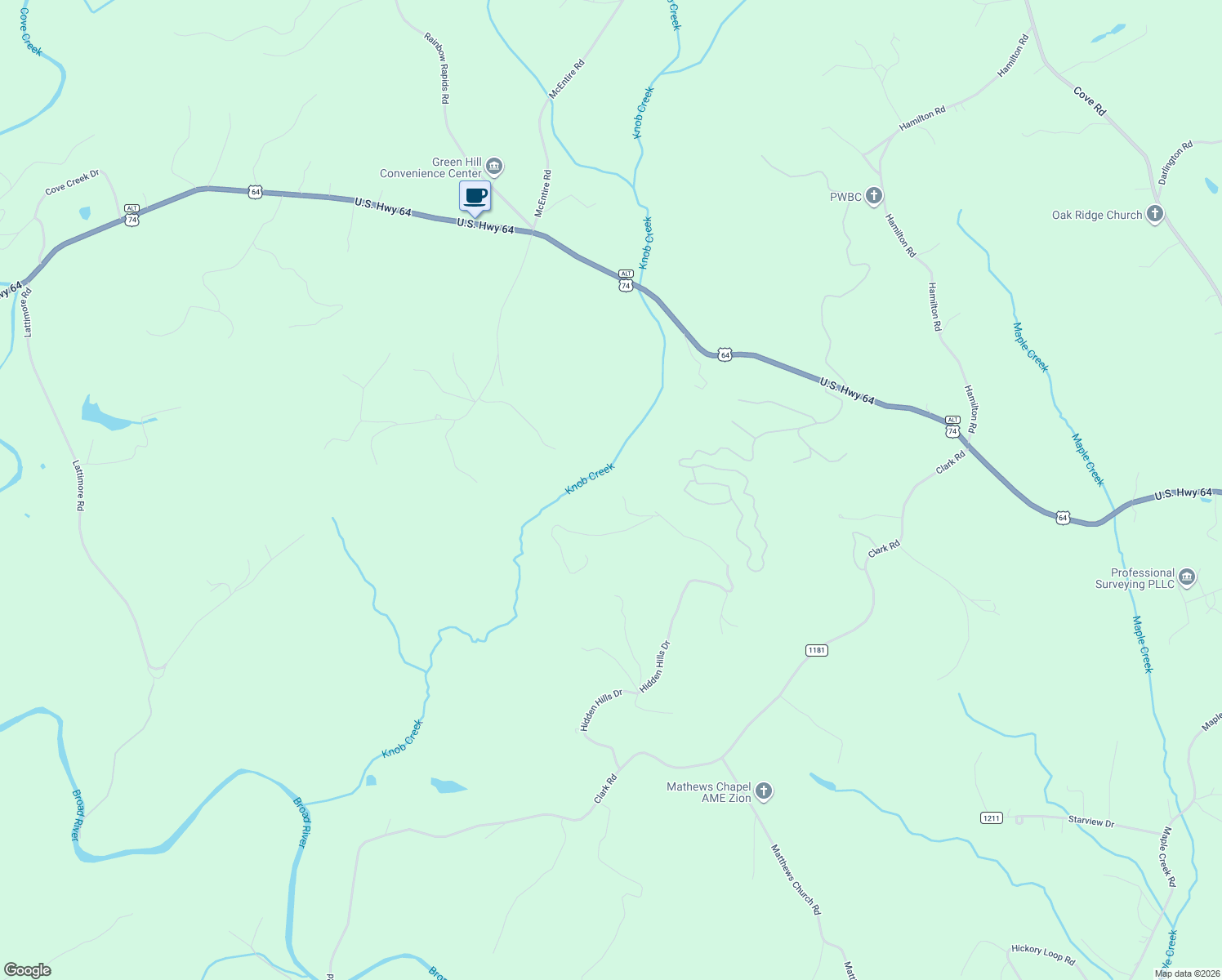 map of restaurants, bars, coffee shops, grocery stores, and more near 167 Balfour Drive in Rutherfordton