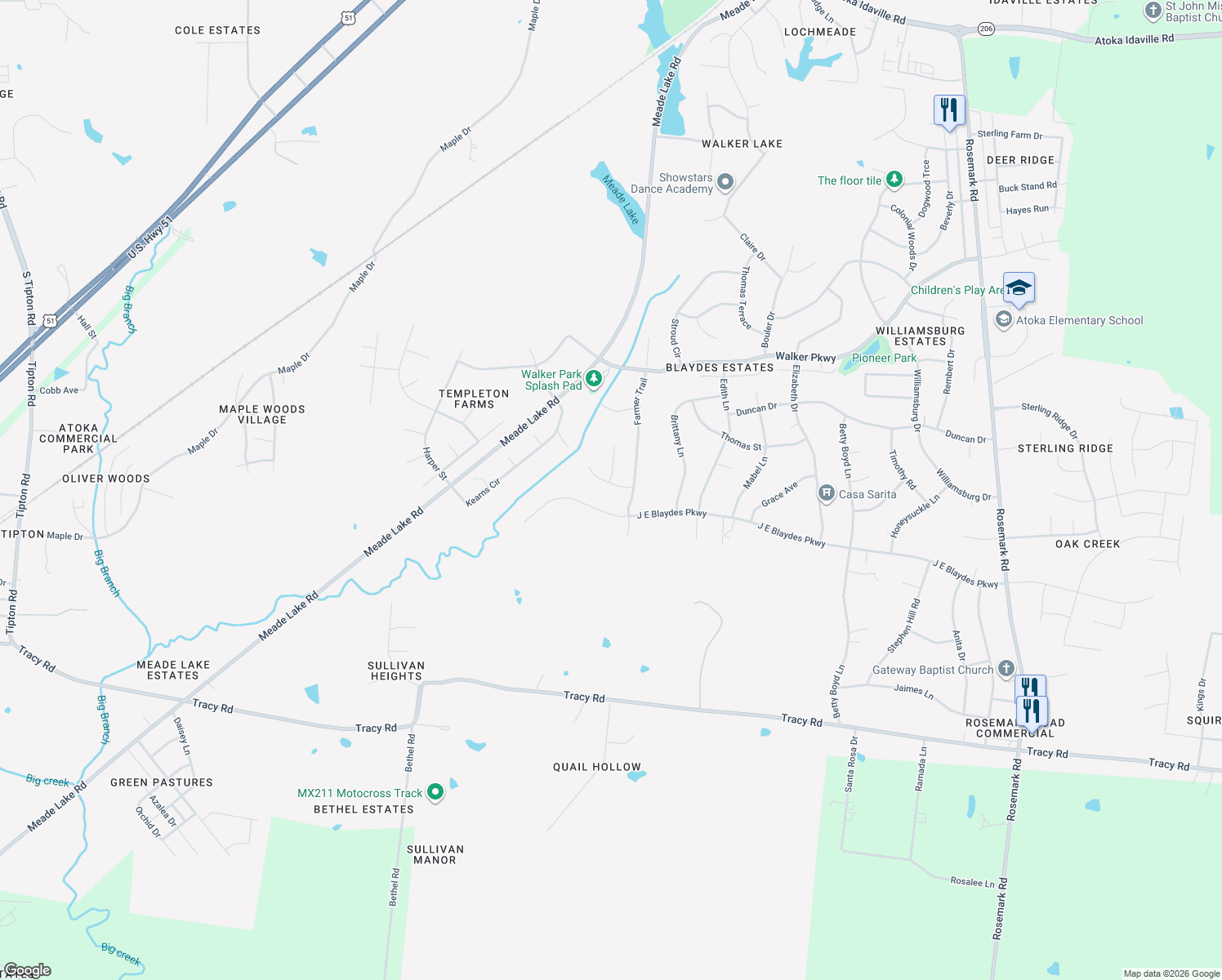 map of restaurants, bars, coffee shops, grocery stores, and more near 61 Gullet Cove in Atoka