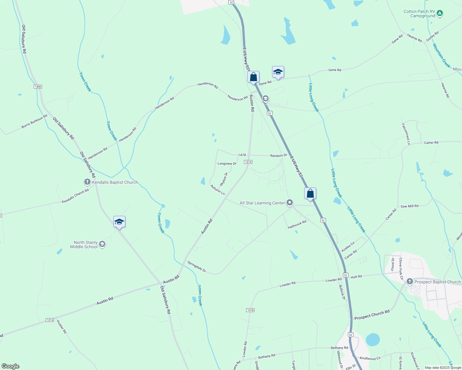 map of restaurants, bars, coffee shops, grocery stores, and more near 1112 Austin Road in New London