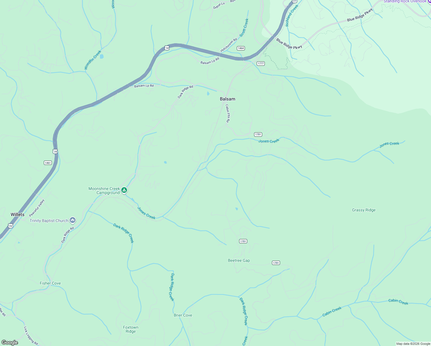 map of restaurants, bars, coffee shops, grocery stores, and more near 67 Ridge Haven Road in Sylva