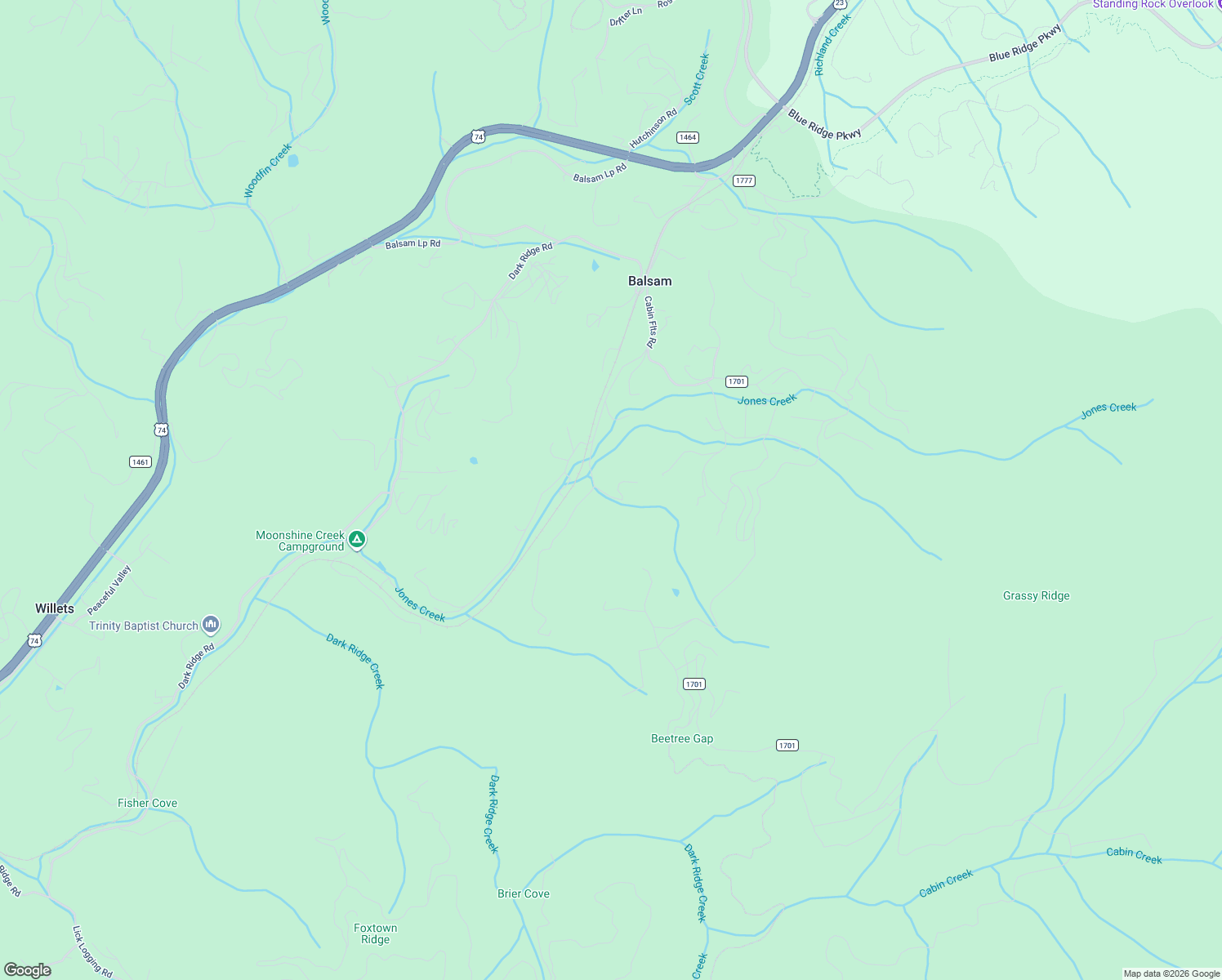 map of restaurants, bars, coffee shops, grocery stores, and more near 67 Ridge Haven Road in Sylva