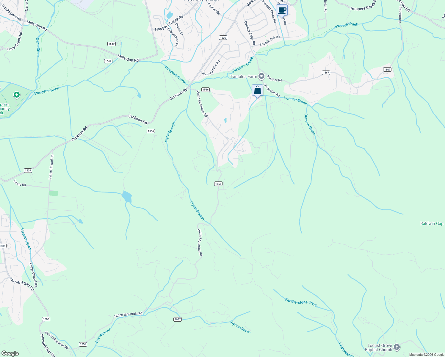 map of restaurants, bars, coffee shops, grocery stores, and more near 800 Hutch Mountain Road in Fletcher