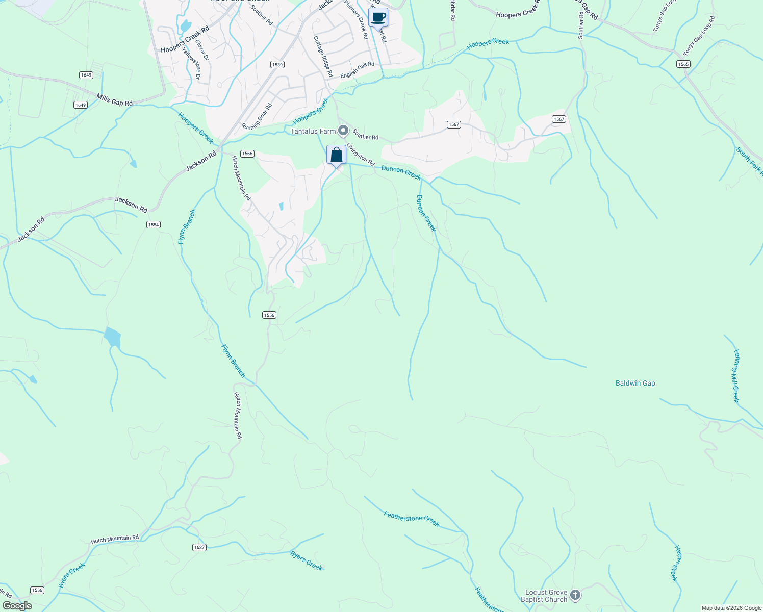 map of restaurants, bars, coffee shops, grocery stores, and more near 573 Duncan Creek Road in Fletcher