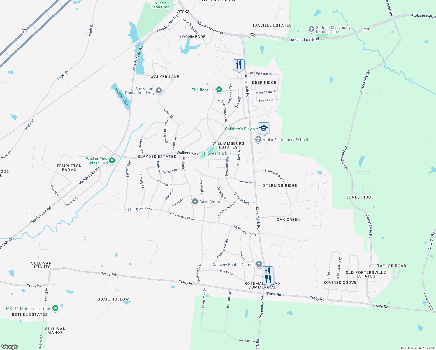 map of restaurants, bars, coffee shops, grocery stores, and more near 304 Duncan Dr in Atoka