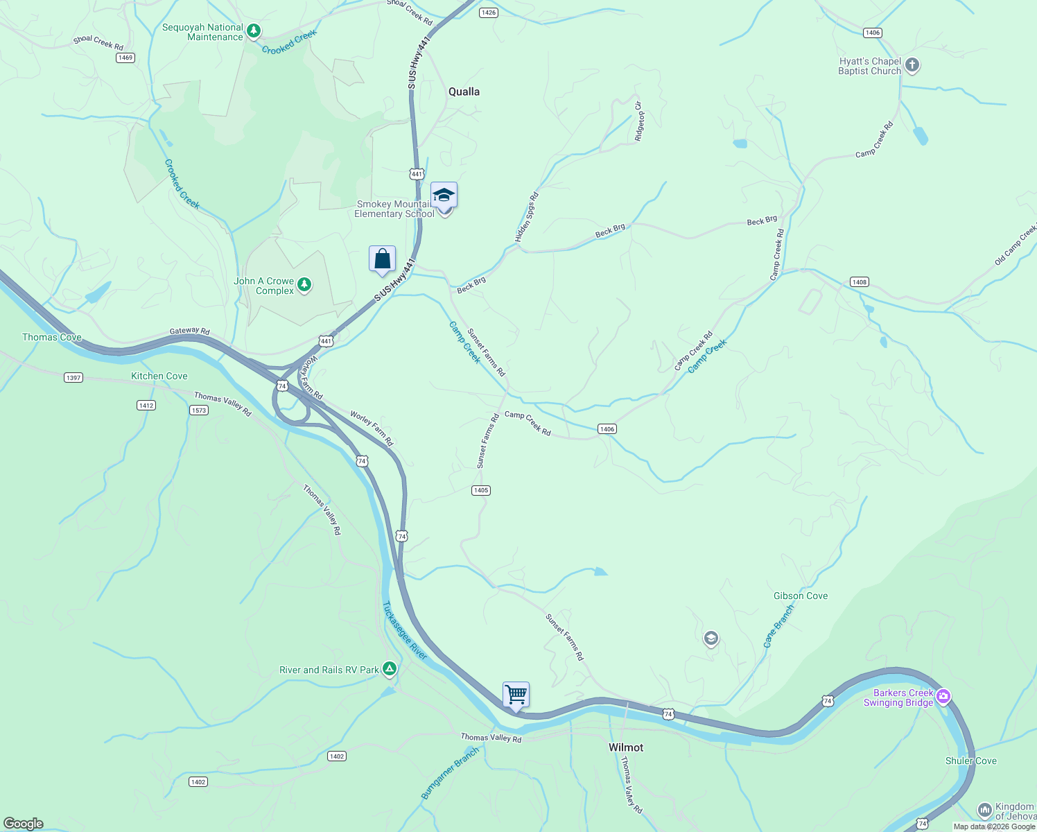 map of restaurants, bars, coffee shops, grocery stores, and more near 123 Camp Creek Rd in Whittier