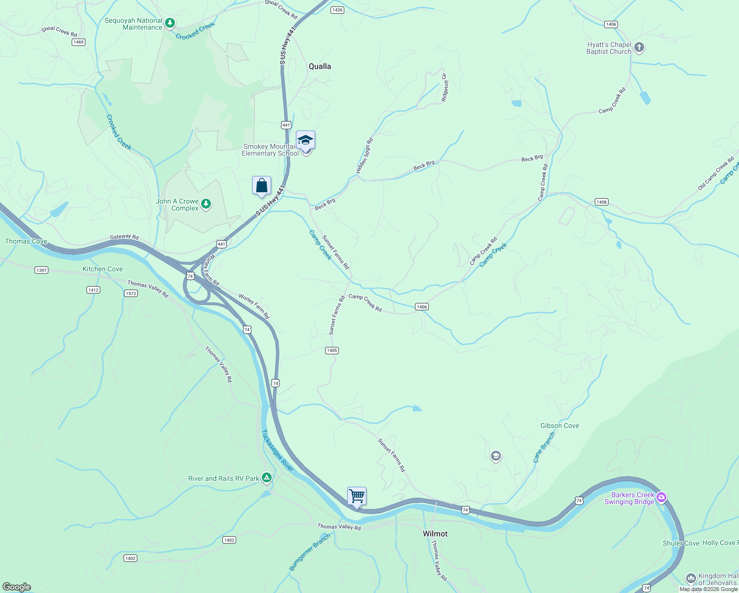 map of restaurants, bars, coffee shops, grocery stores, and more near 123 Camp Creek Rd in Whittier
