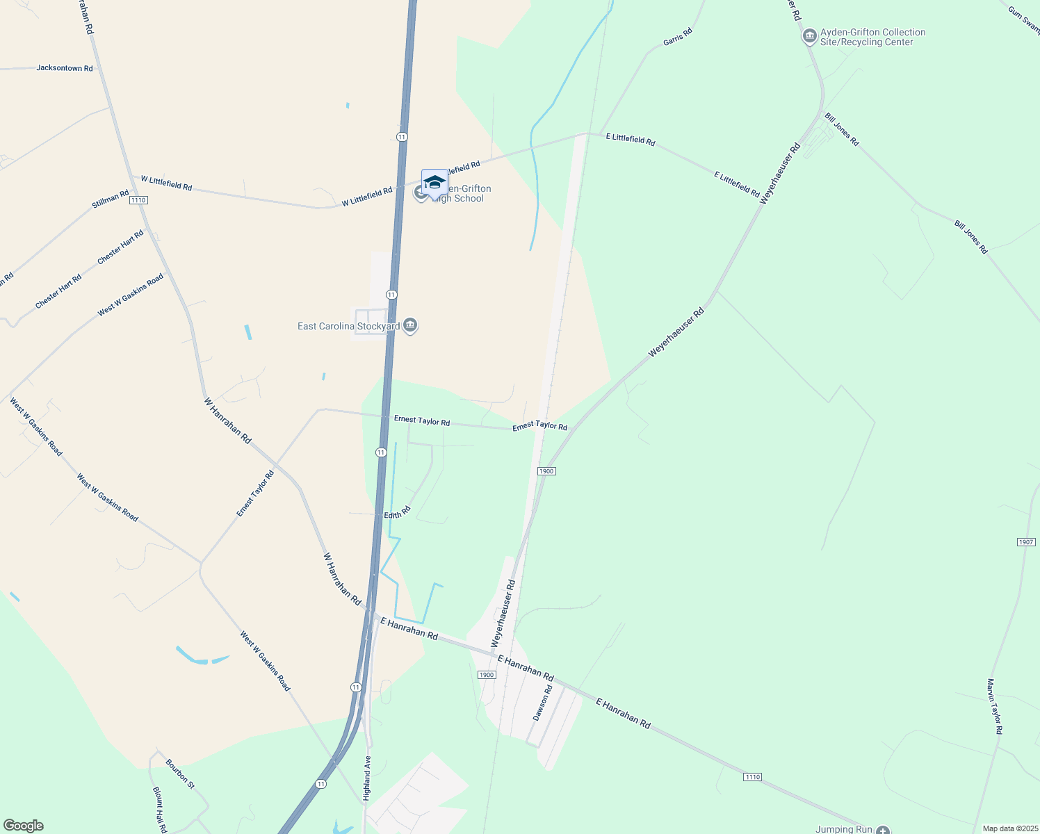 map of restaurants, bars, coffee shops, grocery stores, and more near 5672 Ernest Taylor Road in Ayden