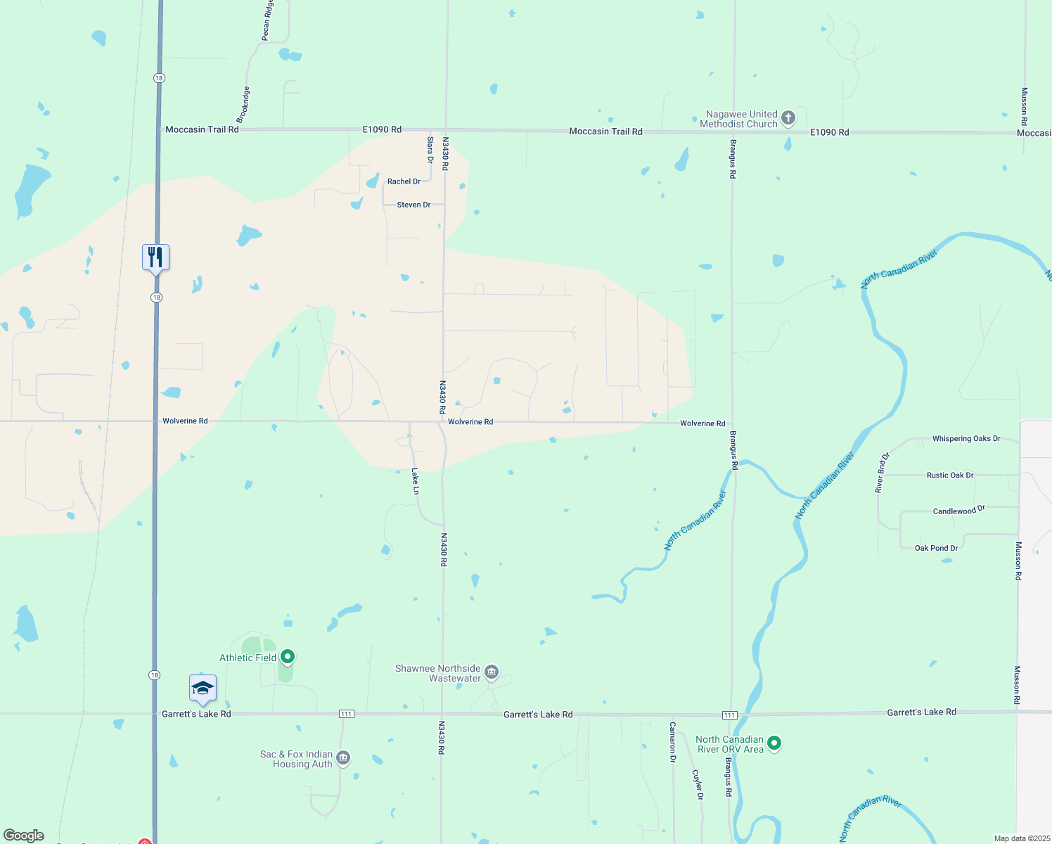 map of restaurants, bars, coffee shops, grocery stores, and more near 46800 Wolverine Road in Shawnee