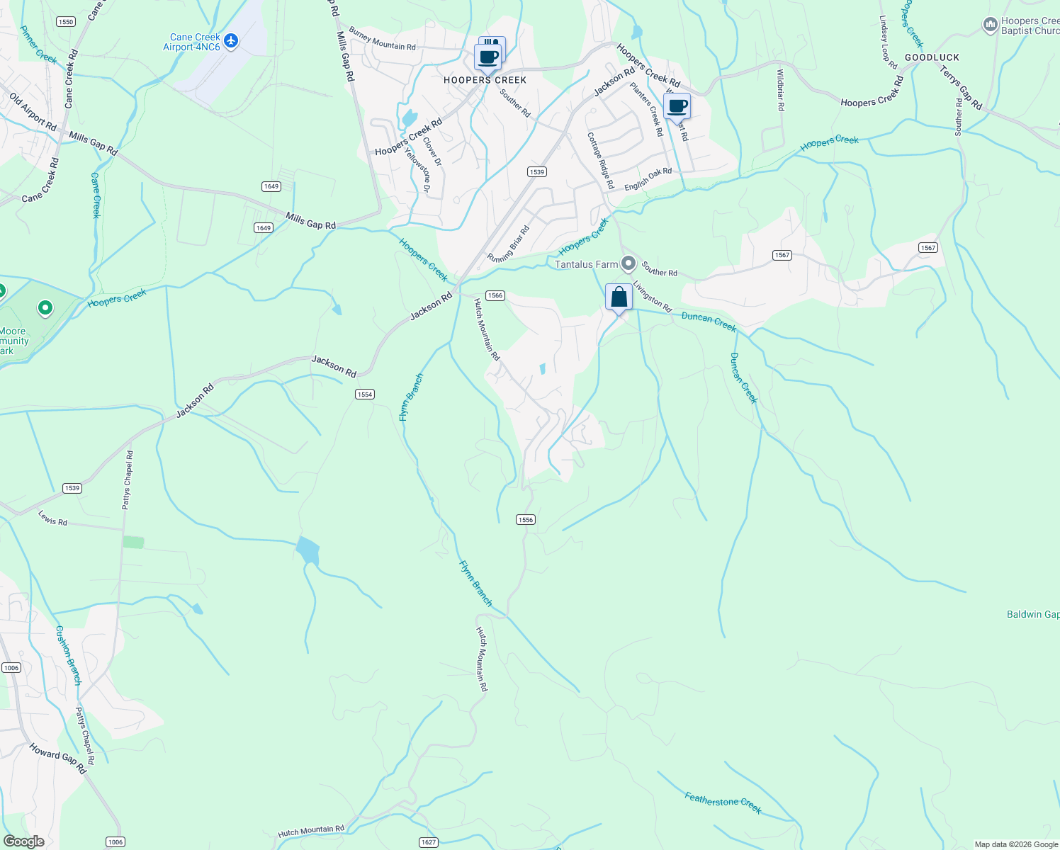 map of restaurants, bars, coffee shops, grocery stores, and more near 18 Breezy Knoll Drive in Fletcher
