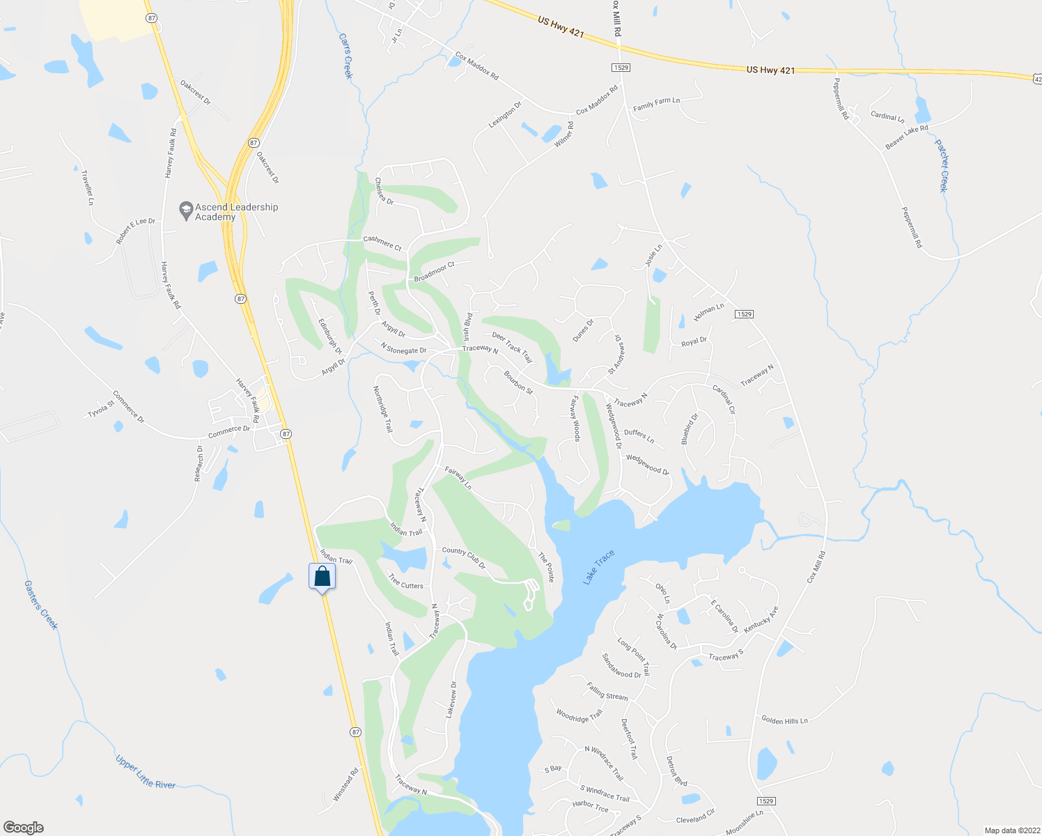 map of restaurants, bars, coffee shops, grocery stores, and more near 3047 Creek Run in Sanford