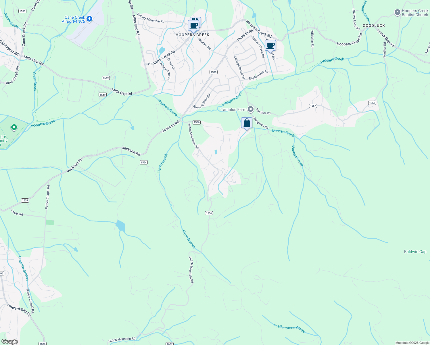 map of restaurants, bars, coffee shops, grocery stores, and more near 18 Breezy Knoll Drive in Fletcher