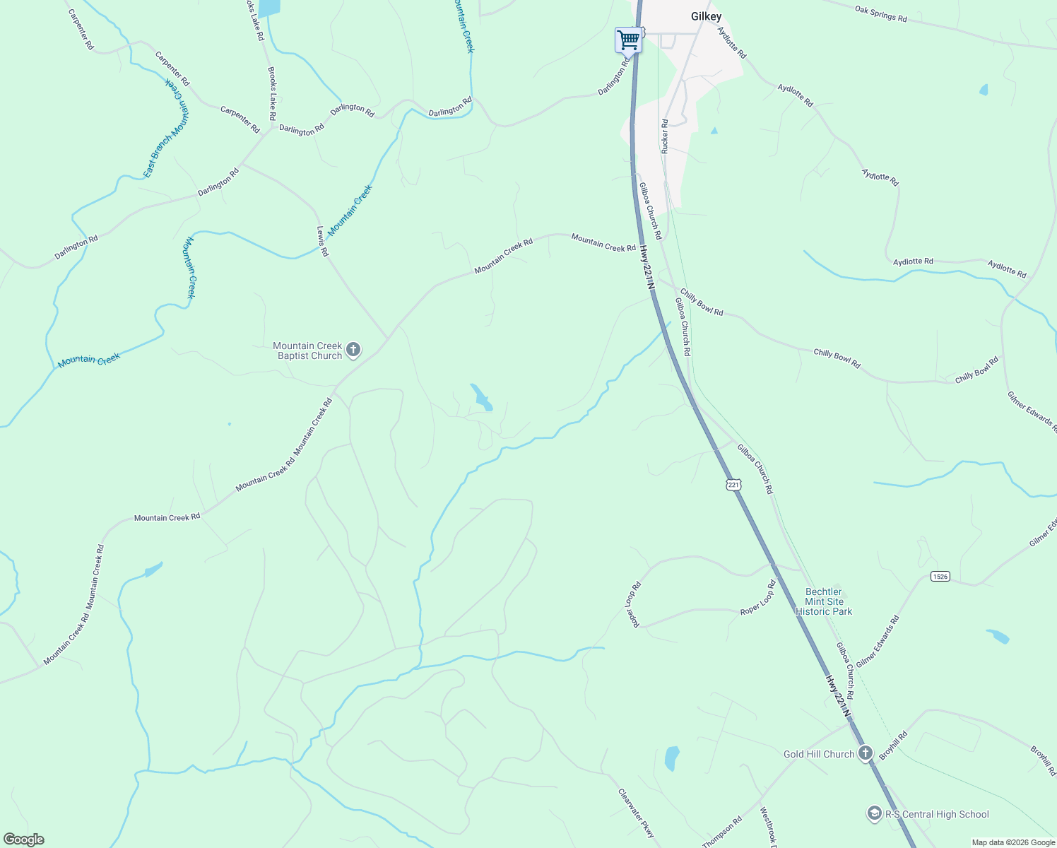 map of restaurants, bars, coffee shops, grocery stores, and more near 393 Lane Road in Rutherfordton