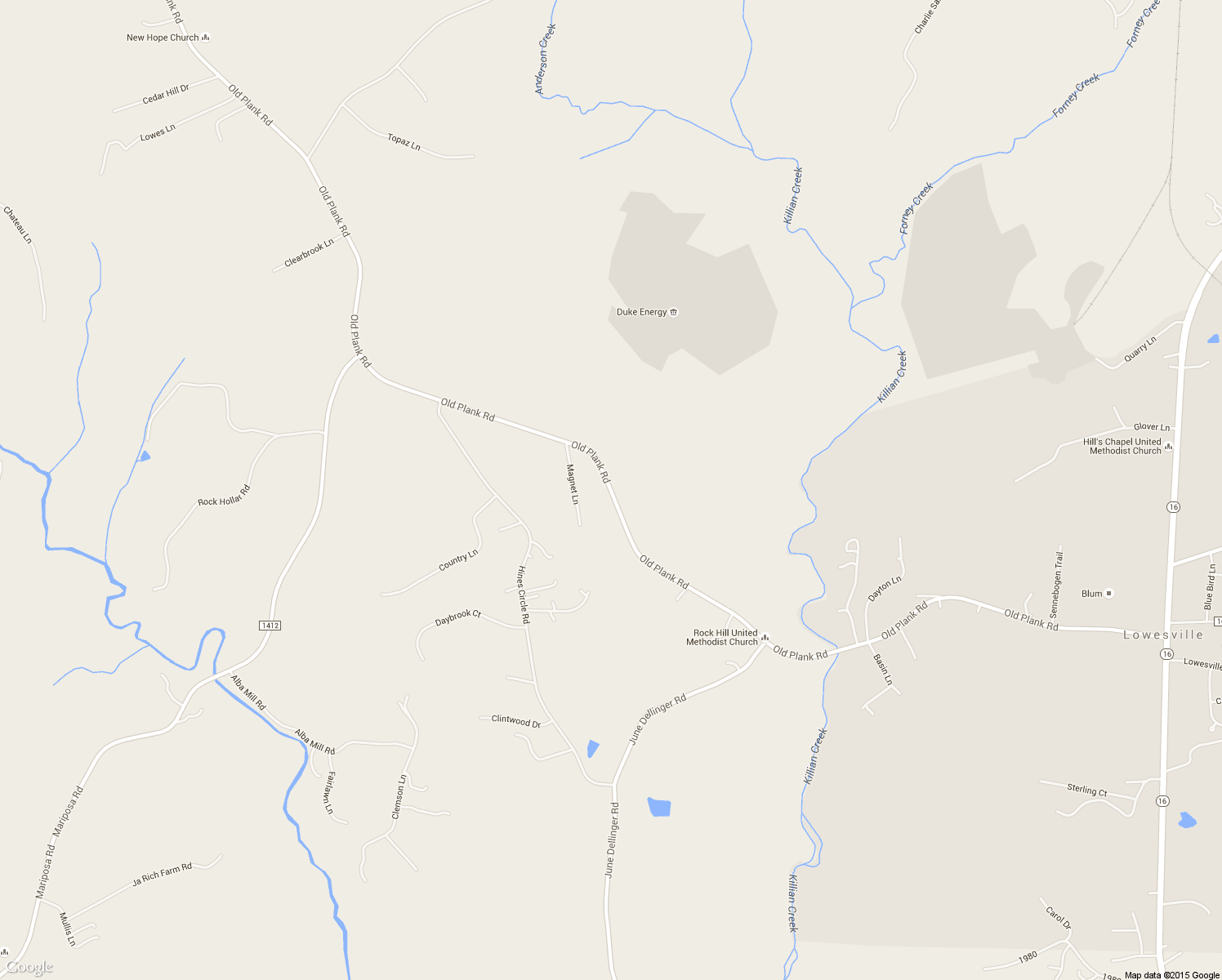 map of restaurants, bars, coffee shops, grocery stores, and more near Old Plank Road in Stanley