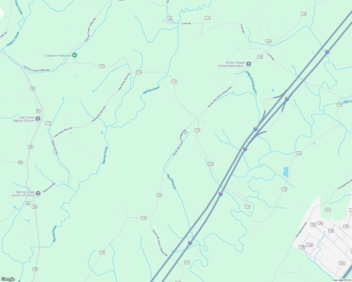 map of restaurants, bars, coffee shops, grocery stores, and more near 1052 Rocky Mount Union Chapel Road in Riceville
