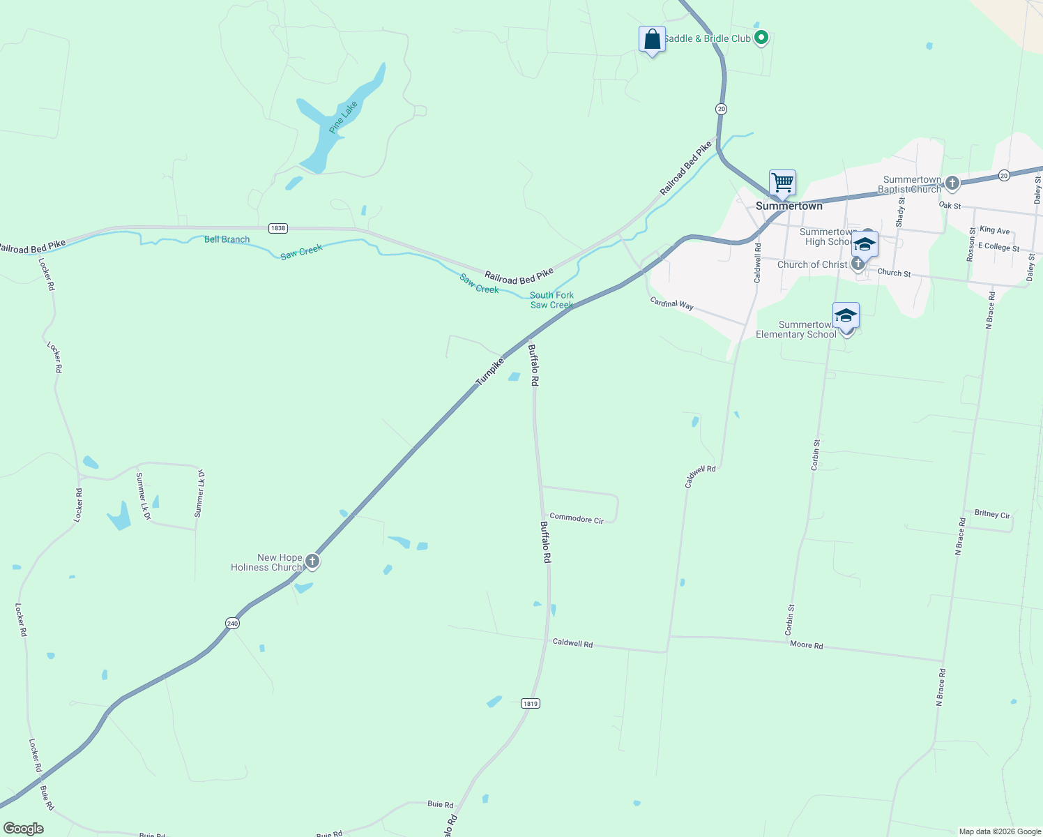 map of restaurants, bars, coffee shops, grocery stores, and more near 3983 Buffalo Road in Summertown