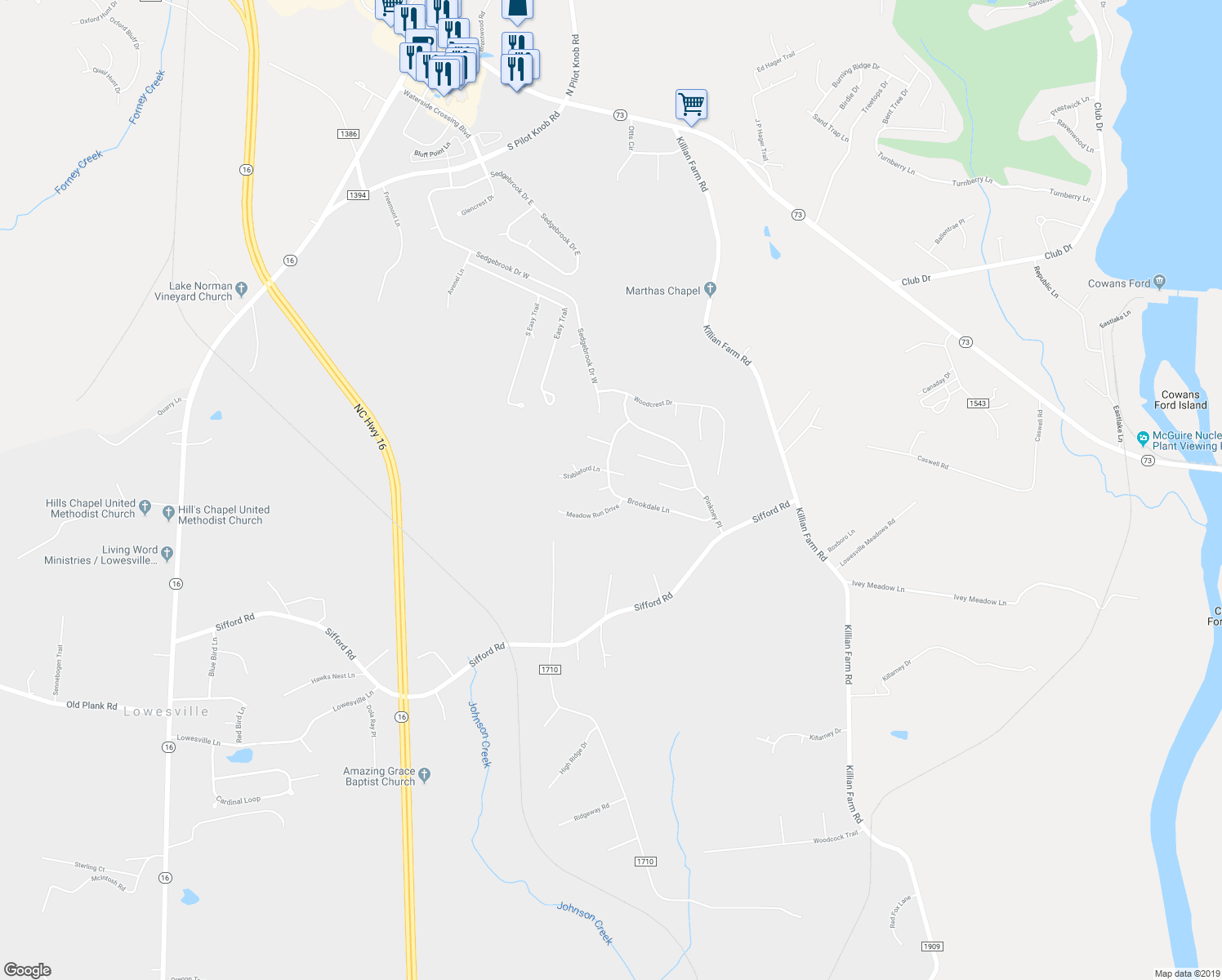 map of restaurants, bars, coffee shops, grocery stores, and more near 938 Brookdale Lane in Stanley