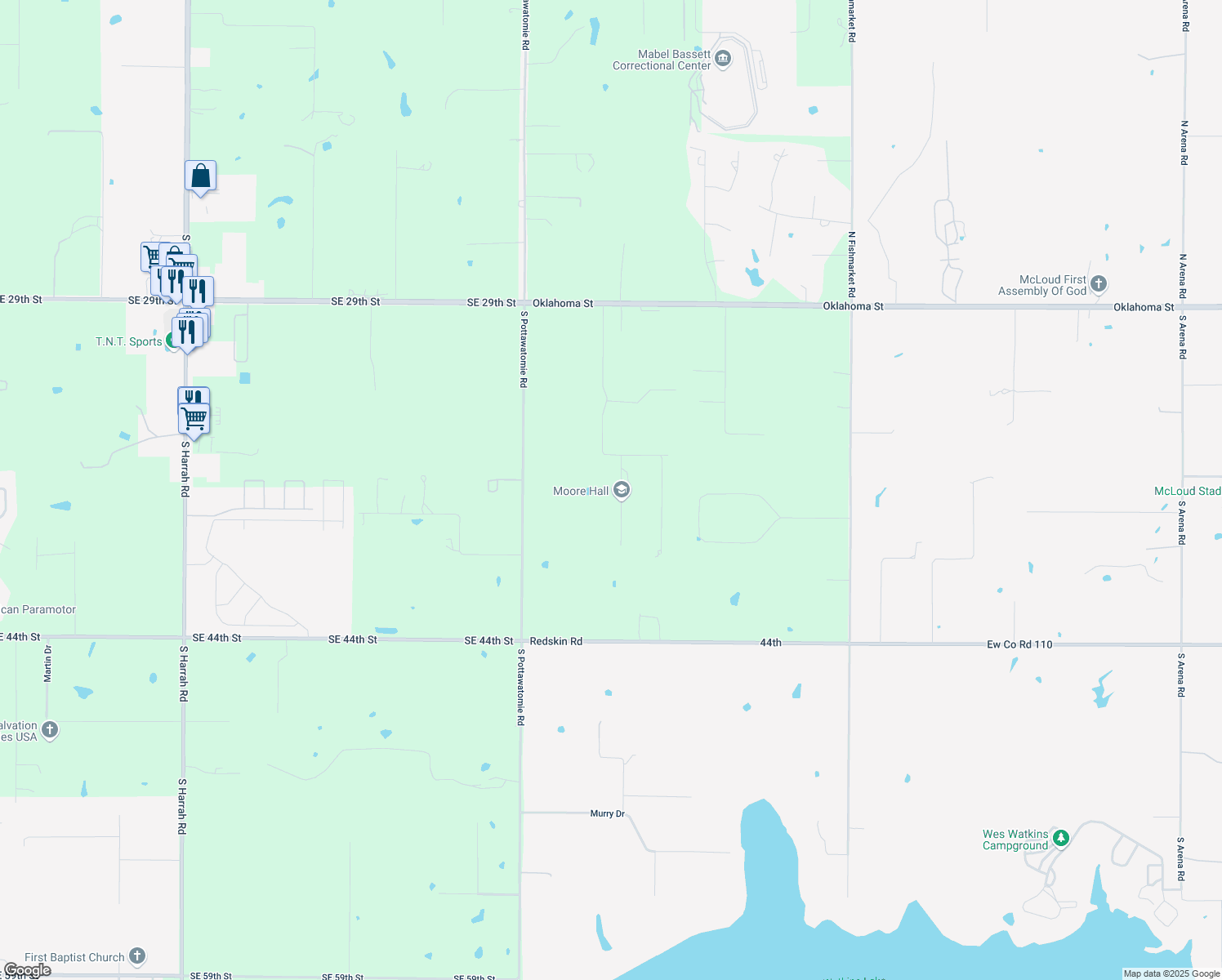 map of restaurants, bars, coffee shops, grocery stores, and more near 3811 Harrison Dr in Harrah