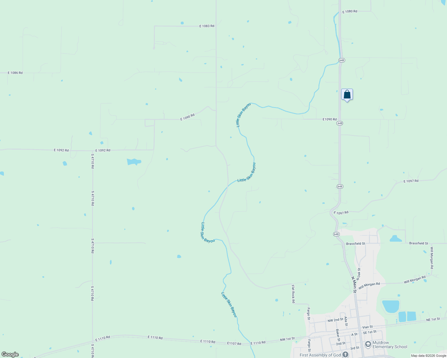 map of restaurants, bars, coffee shops, grocery stores, and more near 109686 South 4720 Road in Muldrow