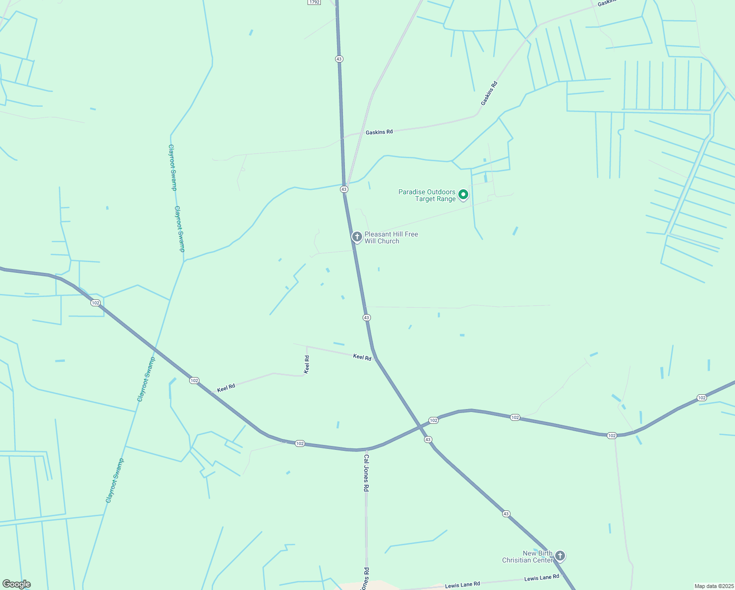 map of restaurants, bars, coffee shops, grocery stores, and more near 8639 Highway 43 in Grimesland