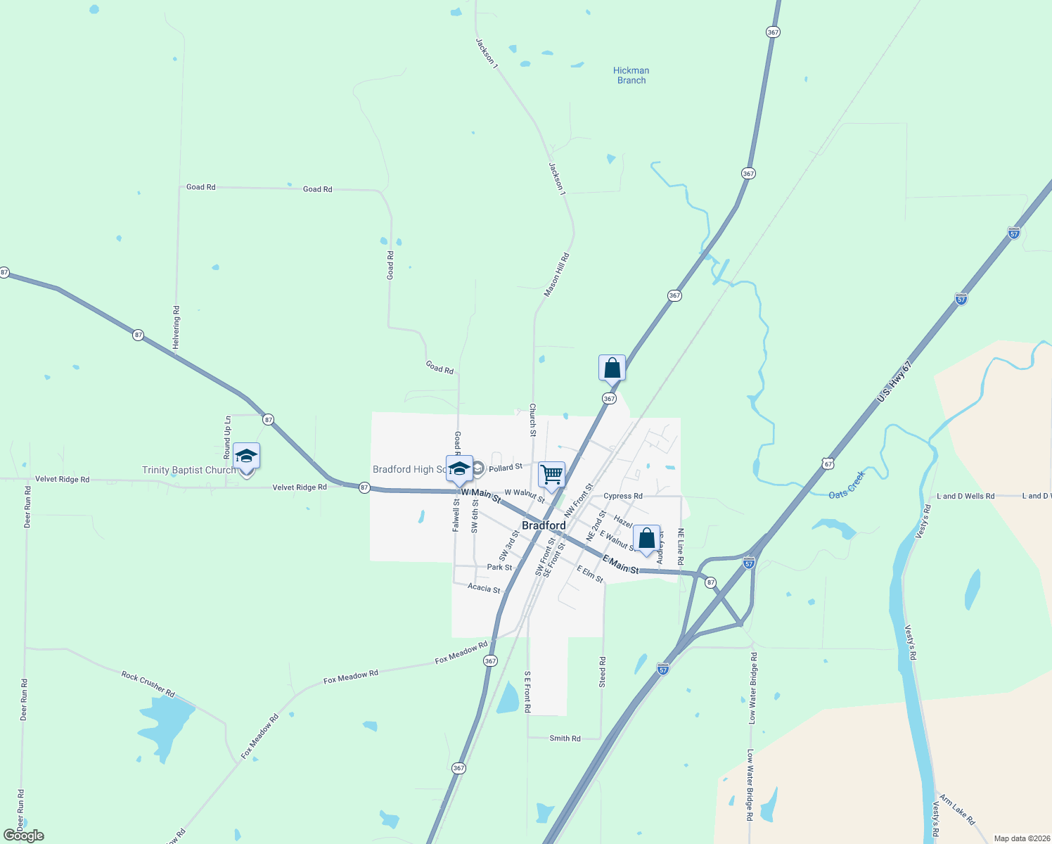 map of restaurants, bars, coffee shops, grocery stores, and more near 437 Church Street in Bradford