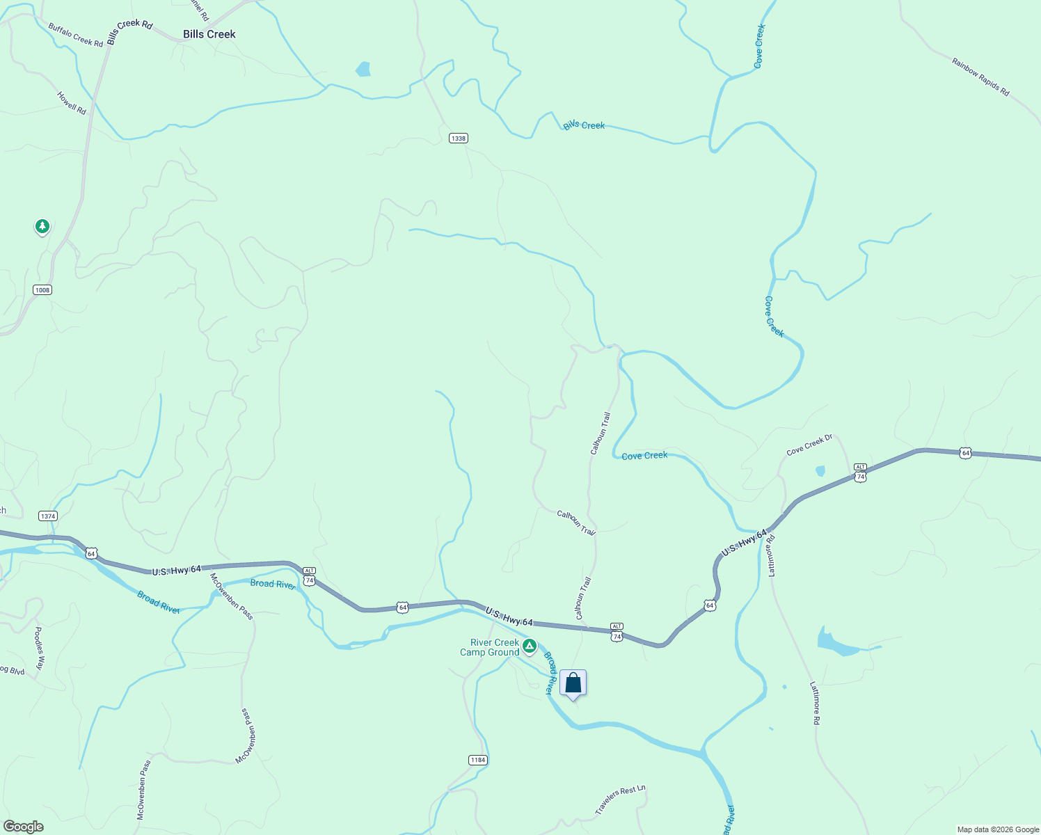 map of restaurants, bars, coffee shops, grocery stores, and more near 133 Old Brick Lane in Rutherfordton