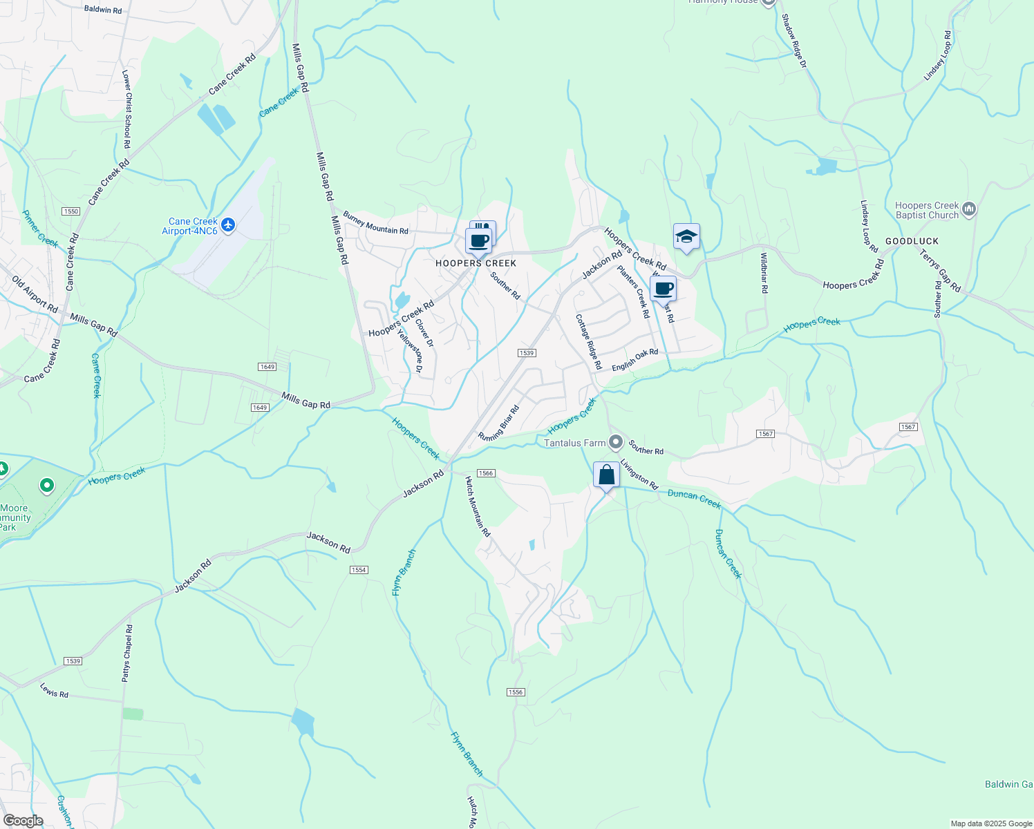 map of restaurants, bars, coffee shops, grocery stores, and more near 202 Running Briar Rd in Fletcher