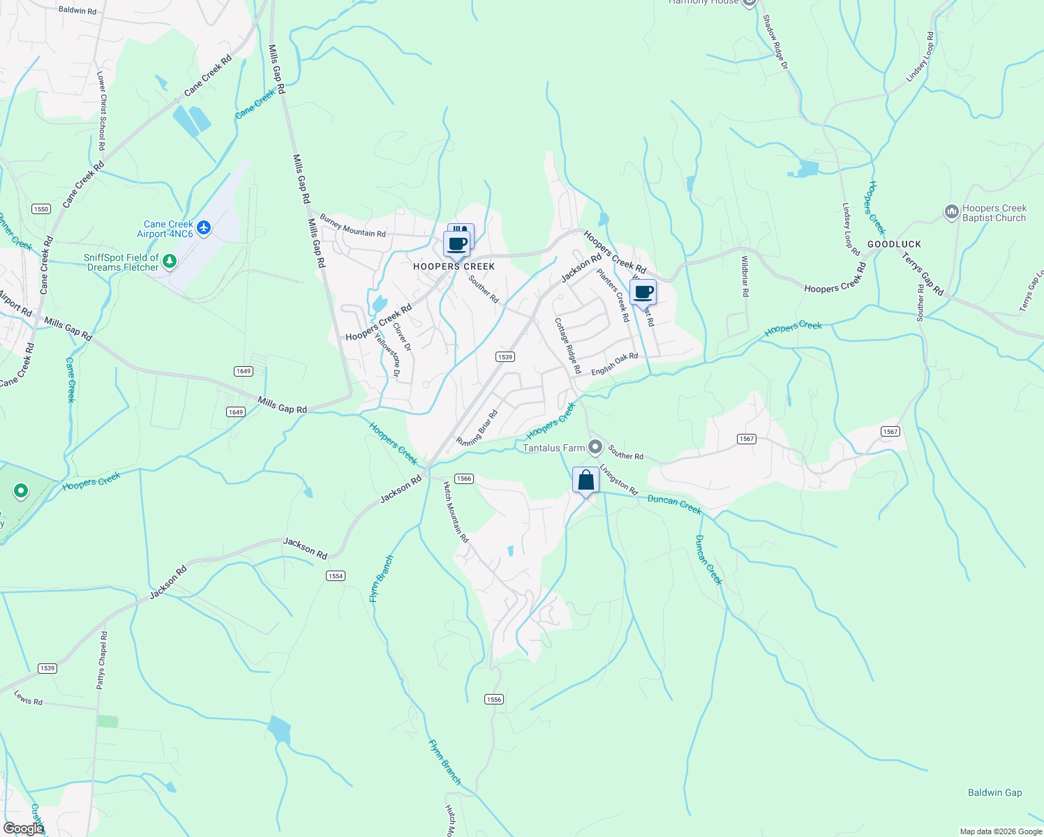 map of restaurants, bars, coffee shops, grocery stores, and more near 302 Meadow Pathway Drive in Fletcher