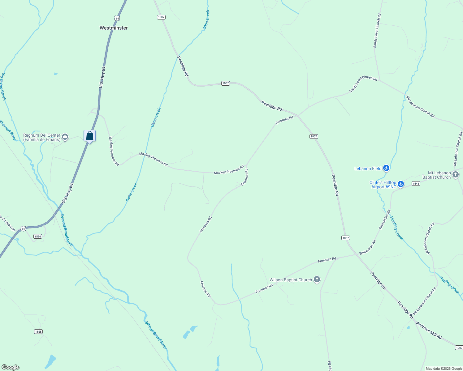 map of restaurants, bars, coffee shops, grocery stores, and more near 736 Mackey Freeman Road in Bostic