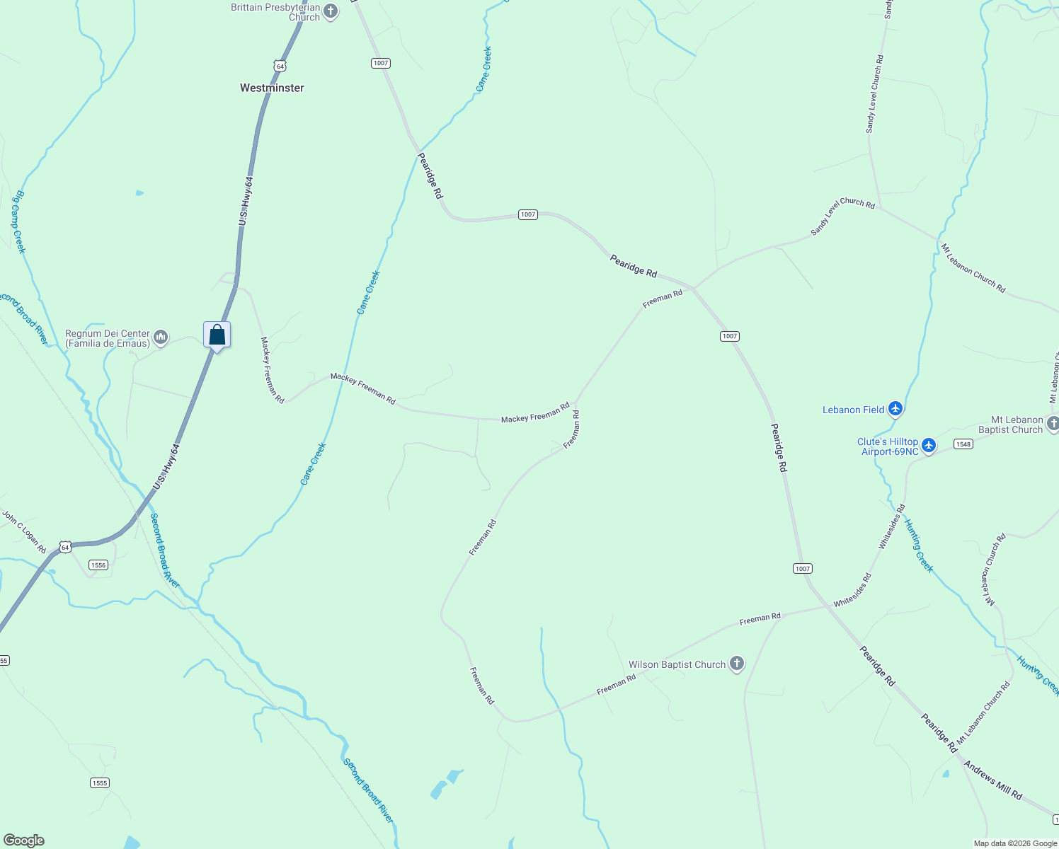 map of restaurants, bars, coffee shops, grocery stores, and more near 736 Mackey Freeman Road in Bostic