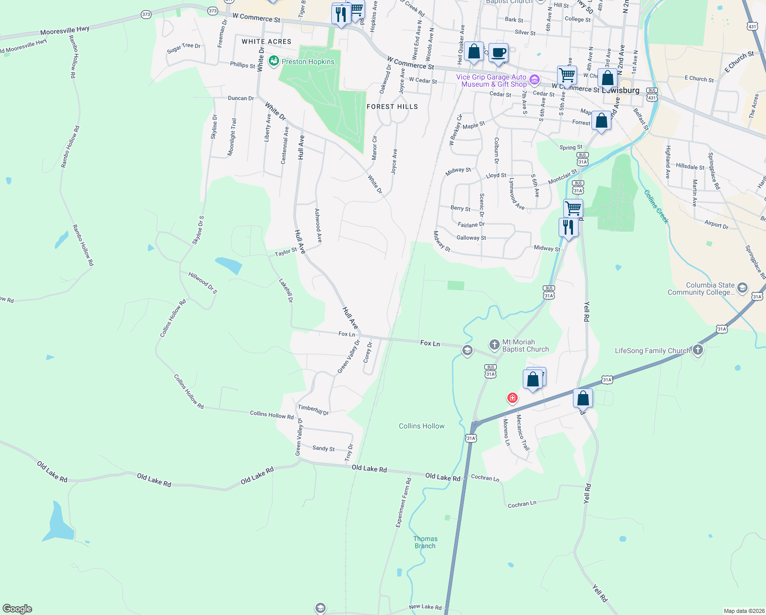map of restaurants, bars, coffee shops, grocery stores, and more near 968 Foxboro Dr in Lewisburg