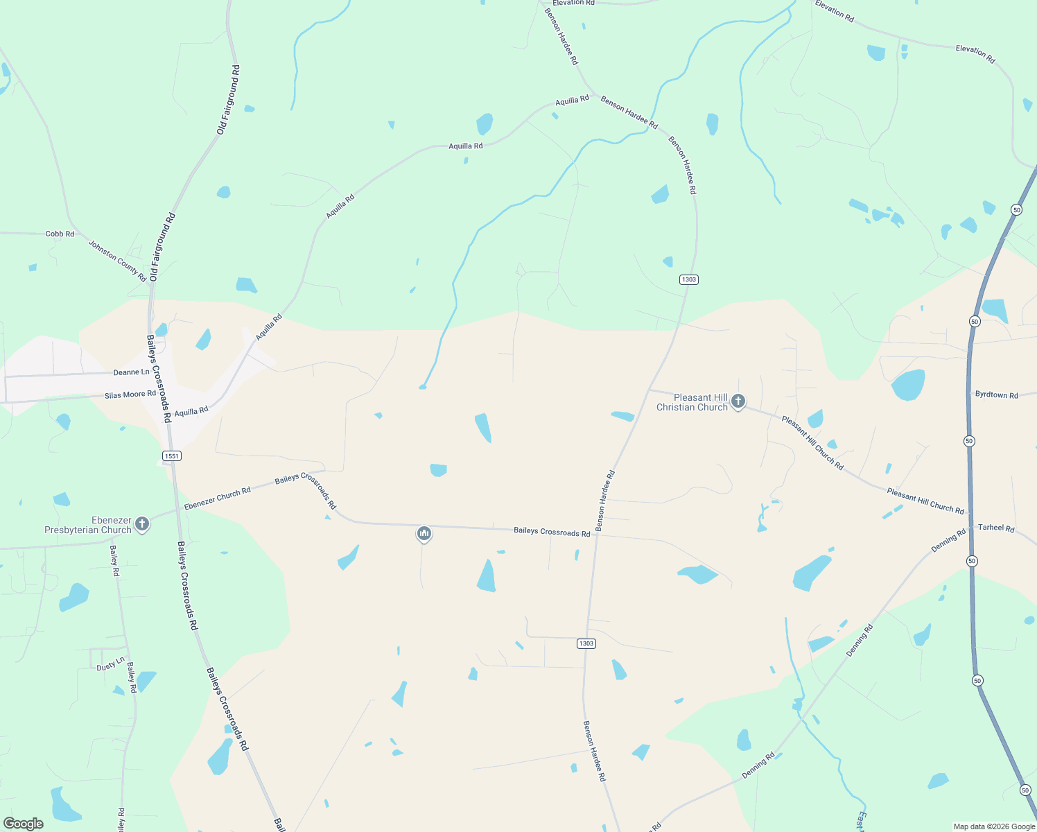 map of restaurants, bars, coffee shops, grocery stores, and more near 249 Baileys Crossroads Road in Benson