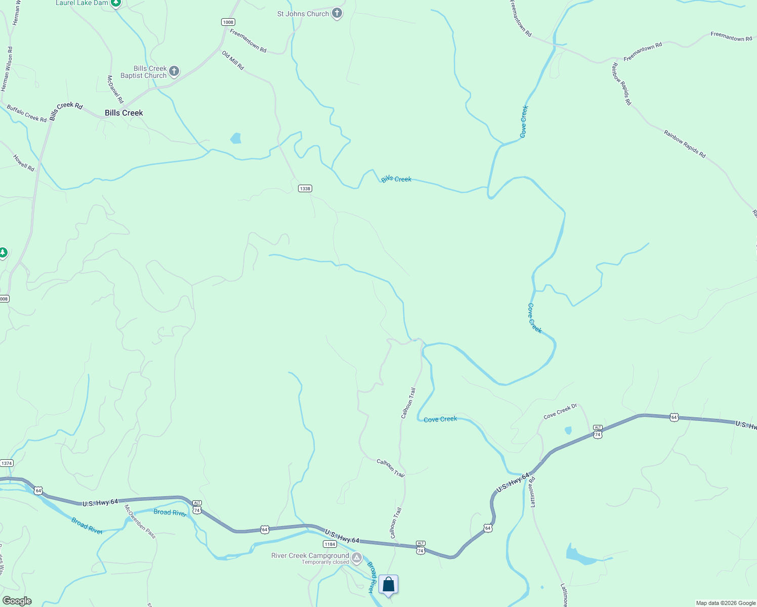 map of restaurants, bars, coffee shops, grocery stores, and more near 288 North Chase Lane in Rutherfordton