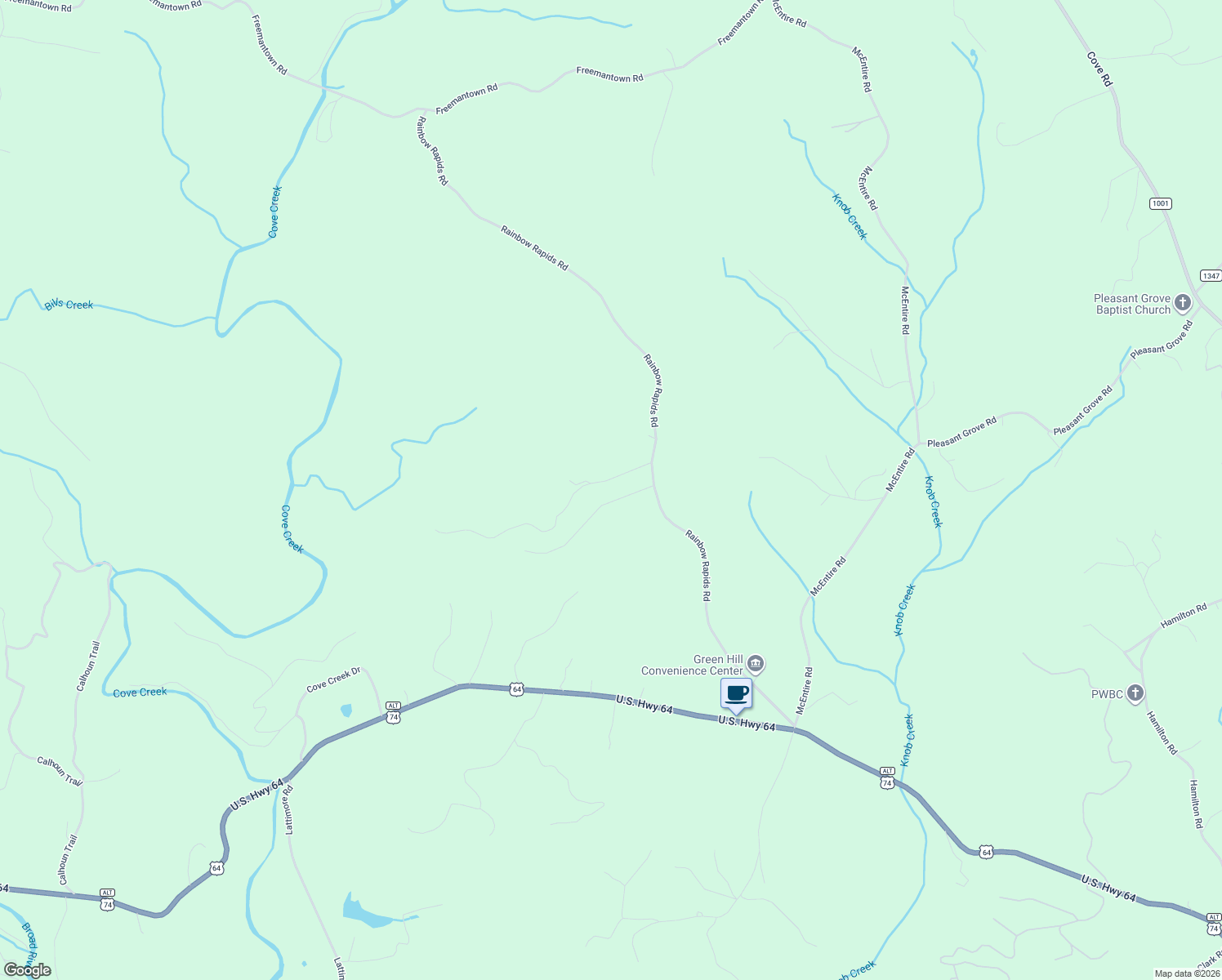 map of restaurants, bars, coffee shops, grocery stores, and more near 166 Lily Mae Drive in Rutherfordton
