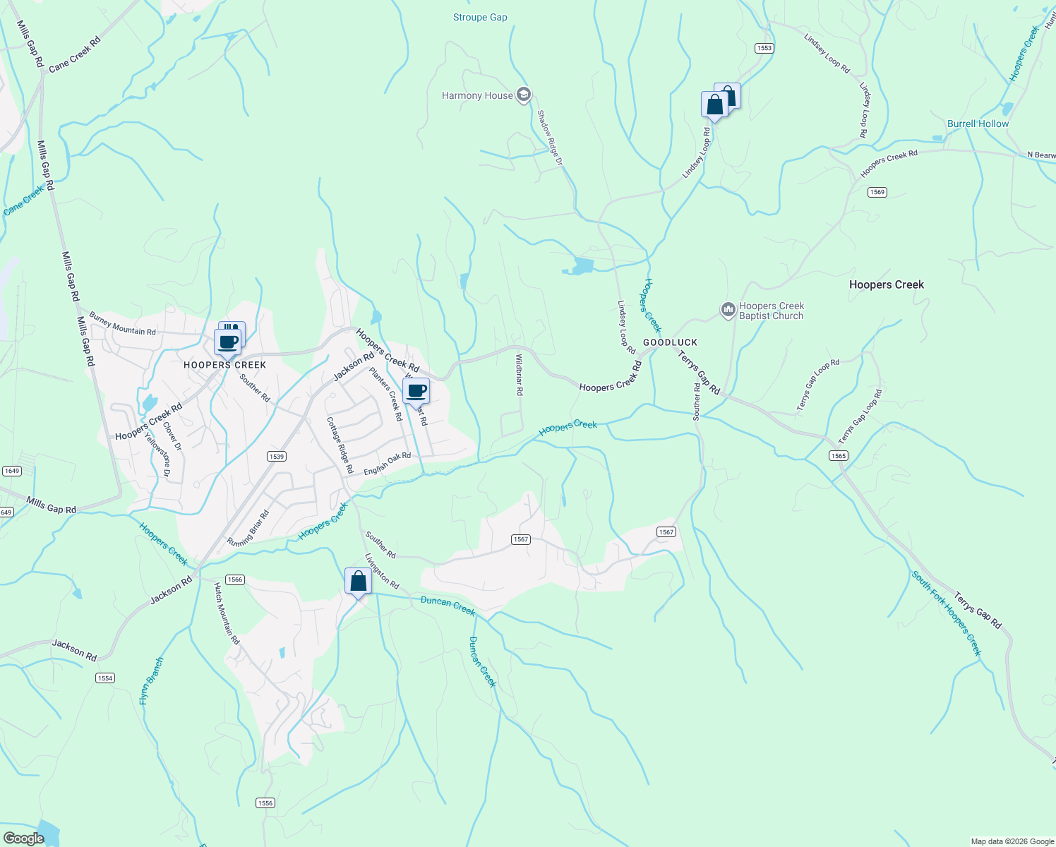 map of restaurants, bars, coffee shops, grocery stores, and more near 300 Wildbriar Road in Fletcher