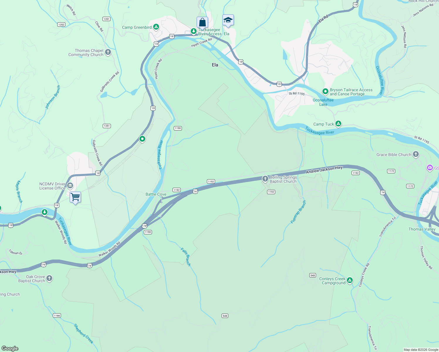 map of restaurants, bars, coffee shops, grocery stores, and more near 471 Old Bryson City Road in Whittier