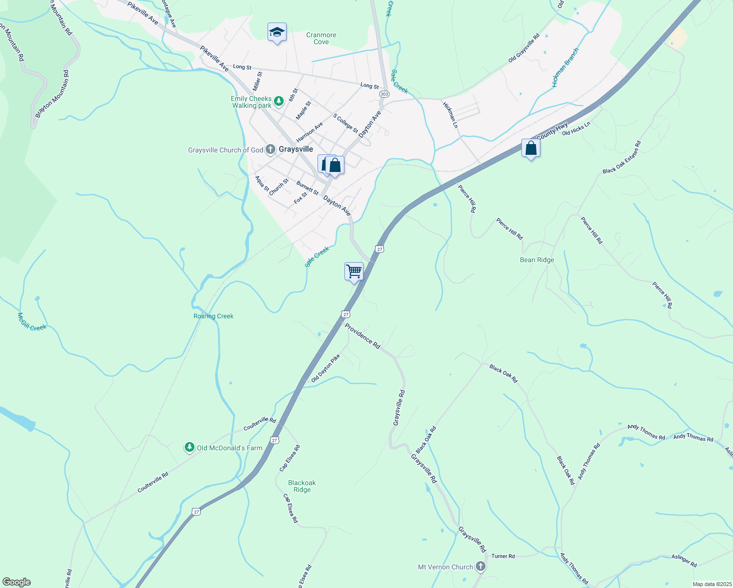 map of restaurants, bars, coffee shops, grocery stores, and more near 301 Darius McCuiston Lane in Dayton