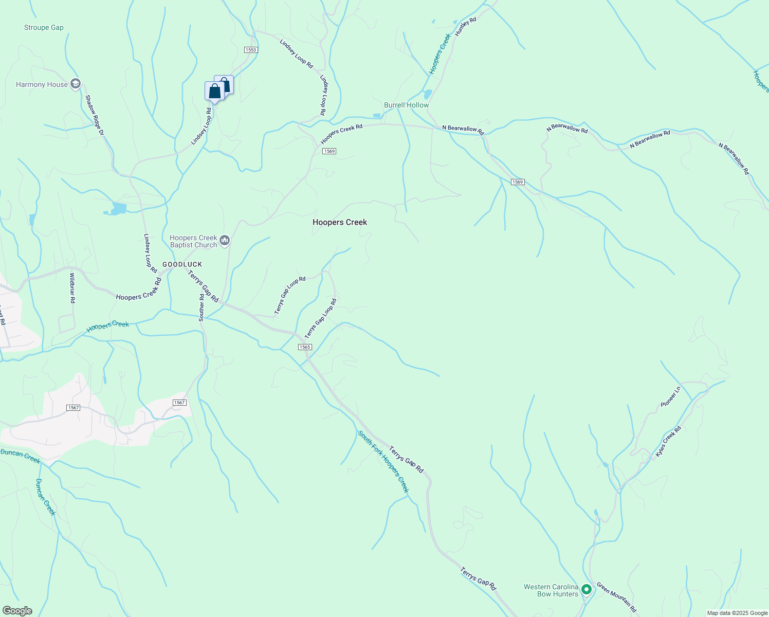 map of restaurants, bars, coffee shops, grocery stores, and more near 172 Rocky Top Ridge Drive in Fletcher