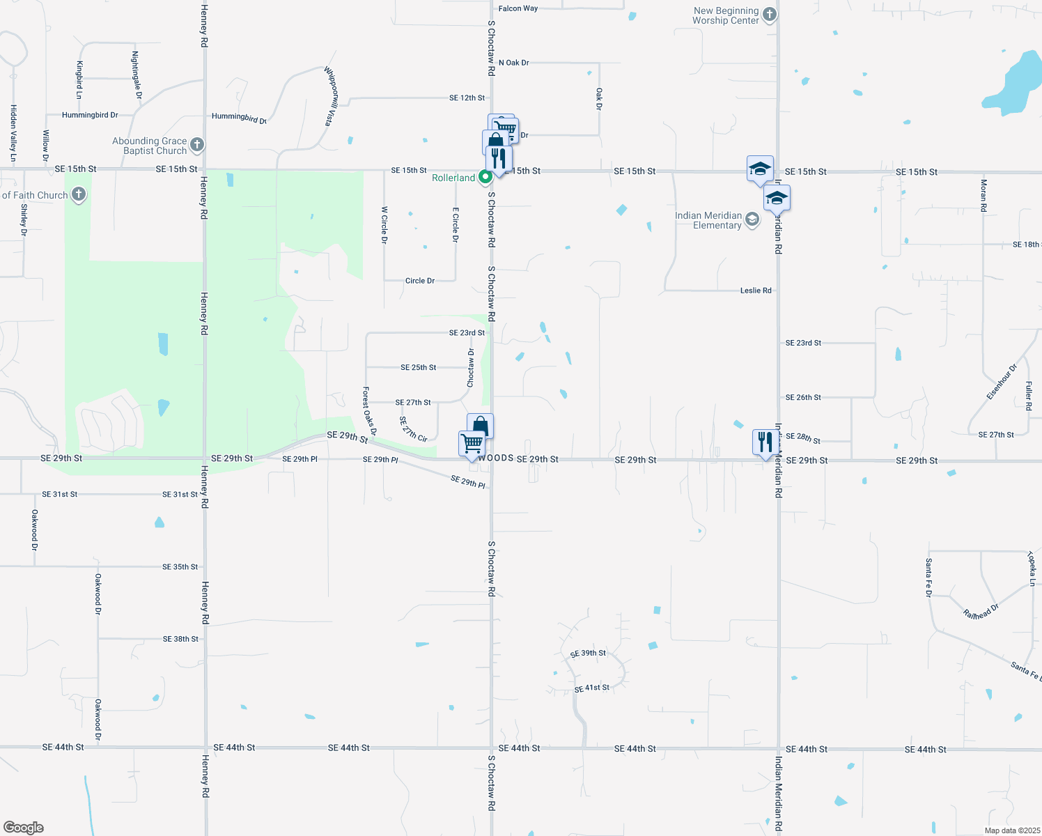 map of restaurants, bars, coffee shops, grocery stores, and more near 2764 South Choctaw Road in Choctaw