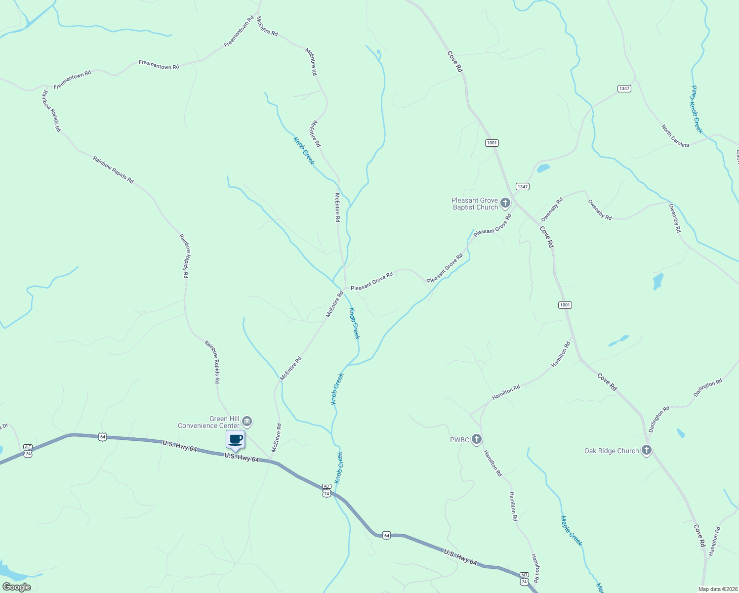 map of restaurants, bars, coffee shops, grocery stores, and more near 621 Pleasant Grove Road in Rutherfordton